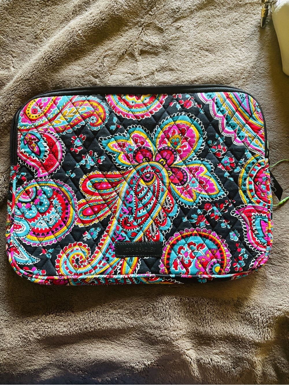 Vera Bradley Black Multi Paisley Quilted Sleeve with Pink & Turquoise Accents